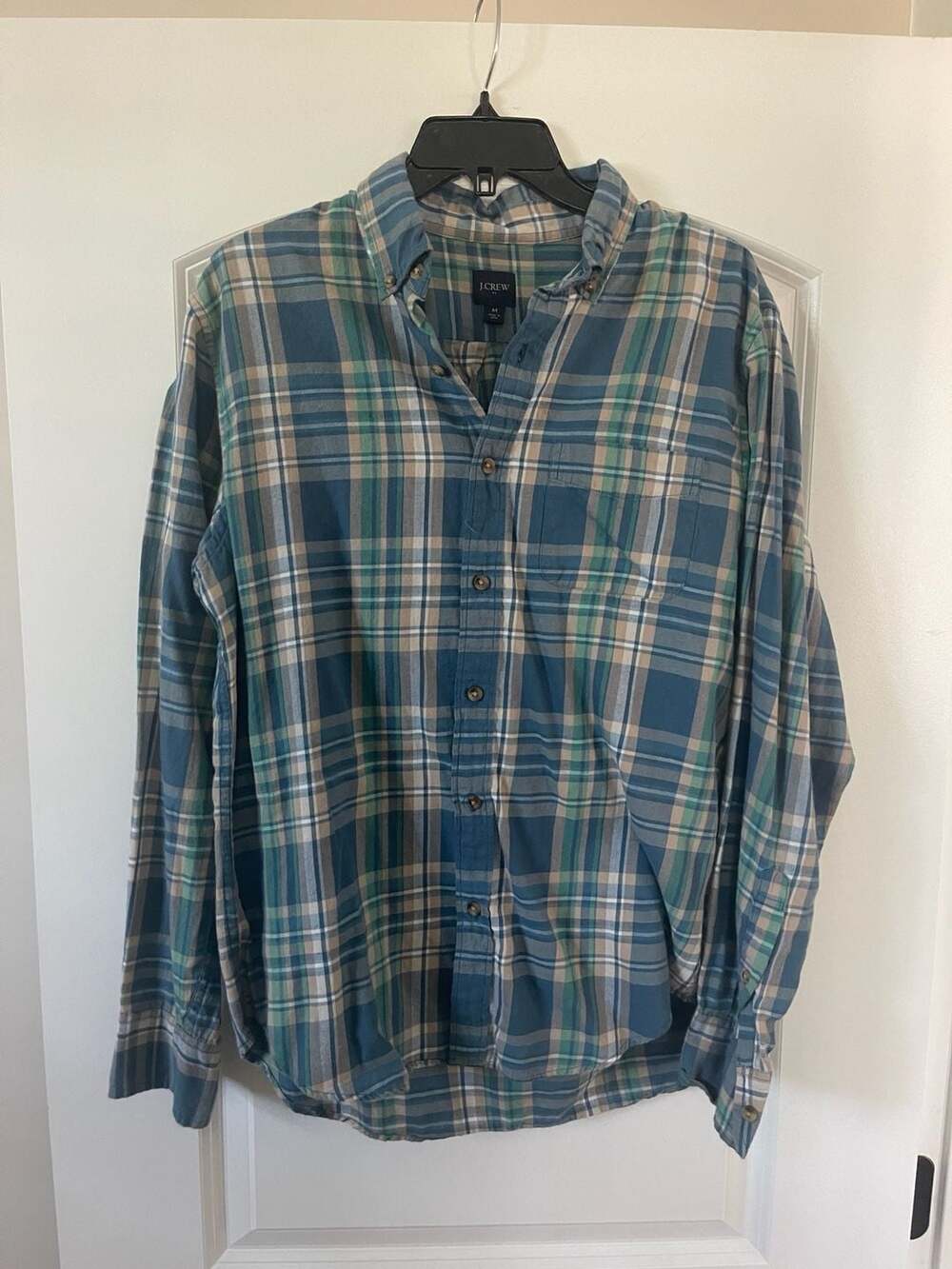 J. Crew Plaid Button-Down Shirt Size M Blue Green Long Sleeve